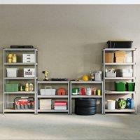 Home Discount Home Vida 5 Tier Heavy Duty Garage Shelves & Work Benches, Set of 3 in Metallic Silver | Size: 1500mm x 700mm