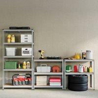 Home Discount Home Vida 5 Tier Heavy Duty Garage Shelves & Work Benches, Set of 2 in Metallic Silver | Size: 1500mm x 700mm