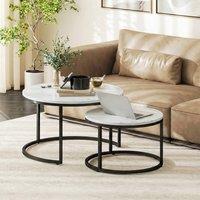 HOMCOM 2 Pcs Stacking Coffee Table Set Steel Frame in White | Size: Large