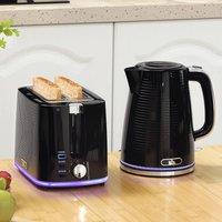 HOMCOM 1.7L 3000W Rapid Boil Kettle & 2 Slice Toaster Set Crumb Tray in Black | Size: 2 Pack