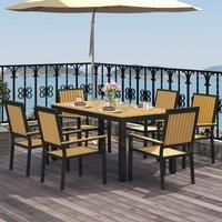 OUTSUNNY 6 Seater Aluminium Garden Dining Set with Stackable Chairs in Natural