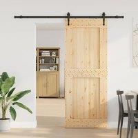 Berkfield Home Sliding Door with Hardware Set 90x210 cm Solid Wood Pine in Light Tan