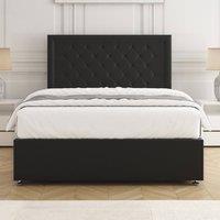 BSSPOKE Nova Plush Velvet Divan Bed Set 24 Headboard & Mattress No Drawers in Black | Size: Double