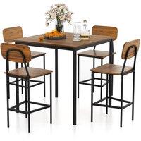 Gymax 5 PCS Industrial Dining Table Set Counter Height Table 4 Bar Stools in Light Brown