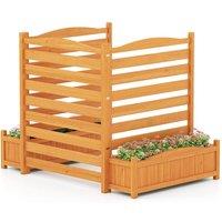 Gymax 3-Panel Wooden Privacy Screen With Planter Box Air Conditioner Fence in Natural