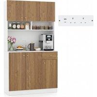 Costway 180cm Tall Kitchen Cupboard Buffet Pantry Storage Cabinet w/USB Ports in Natural