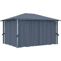 Berkfield Home Gazebo with Curtain 400 x 300 cm Anthracite Aluminium in Black