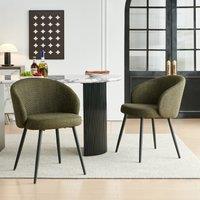 SONARA Modern Set of 2 Chunky Weave Fabric Ergonomic Dining Chairs with Arms in Green