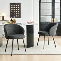 SONARA Modern Set of 2 Chunky Weave Fabric Ergonomic Dining Chairs with Arms in Grey