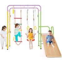 Costway Kids Metal Indoor Jungle Gym 8-in-1 Climbing Playset w/ Monkey Bars