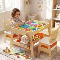 CASART Kids Table &2 Chairs Set Wooden Activity Table w/Double-sized Tabletop | Size: 0.6m2