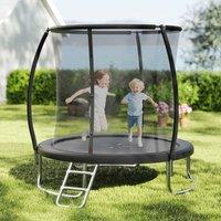 CASART 10FT Outdoor Trampoline Kids Trampoline w/Safety Enclosure Net& Ladder in Black