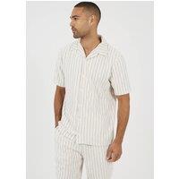 Brave Soul Men's Regular Fit Striped Revere Collar Shirt in Cream | Size: XL