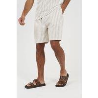 Brave Soul Men's Striped Elasticated Waist Shorts in Cream | Size: Large