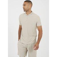 Brave Soul Men's Zip-Neck Polo Shirt in Stone | Size: Medium