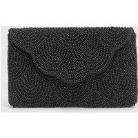 Coast Women's Pearl Beaded Scallop Clutch Bag With Shoulder Strap in Black