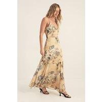 NastyGal Women's Chiffon Painted Floral Godet Cowl Maxi Dress in Lemon | Size: 8