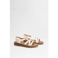 Good For the Sole Women's : Wide Fit Axel Comfort Cross Strap Low Wedge Sandals in White | Size: 5