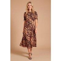 Dorothy Perkins Women's Gathered Sleeve Empire Seam Midi Dress in Animal | Size: 8