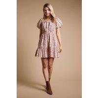 Dorothy Perkins Women's Tie Front Puff Sleeve Poplin Mini Dress in Floral | Size: 8