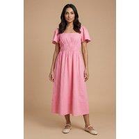 Dorothy Perkins Women's Petite Angel Sleeve Elasticated Waist Dobby Cotton Midi Dress in Pink | Size: 14