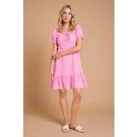 Dorothy Perkins Women's Petite Tie Detail Puff Sleeve Cotton Mini Dress in Purple | Size: 14