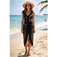 MODISHION Women's Palm Tree Print Swimsuit with Cover Up Skirt in Black | Size: Small