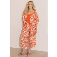 Klass. Women's Botanical Print Cropped Wide Leg Trousers in Orange | Size: 12