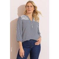 Anna Rose Women's Embellished Striped Blouse in Navy | Size: 16