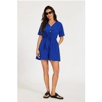 FS Collection Women's Button Down Playsuit in Blue | Size: Large