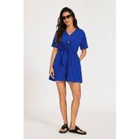 FS Collection Women's Button Down Playsuit in Blue | Size: Small