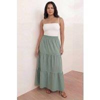 Lovedrobe Women's Shirred Waist Tiered Maxi Skirt in Green | Size: 20