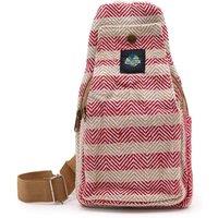 KDMD Women's Natural Cotton Body Cross Bag - Tan & Pink, , Adjustable Strap in Pink