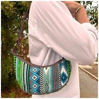KDMD Women's Vibrant Green Jacquard Hobo Bag with Brown Strap - Stylish & Spacious