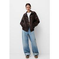 OUTTA BOX Women's Women's PU Leather Zip-Up Jacket - Casual Streetwear Outerwear in Brown | Size: XS