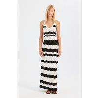 Hiccup Women's Striped V Neck Side Slit Maxi Dress