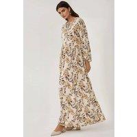 Hiccup Women's Floral Print Long Sleeve Viscose Maxi Dress in Natural | Size: Large