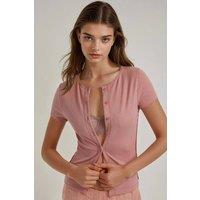 Hiccup Women's Textured Buttoned Knit Top in Baby Pink | Size: XS