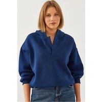 Bianco Lucci Women's Relaxed Fit Hooded Long Sleeve Hoodie in Navy | Size: Small