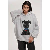 Hiccup Women's Oversized Printed Hooded Sweatshirt in Grey | Size: Small