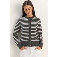 Bianco Lucci Women's Striped Ribbed Knit Cardigan with Button Closure in Charcoal