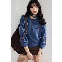 Hiccup Women's Modal Touch Crew Neck Embroidered Sweatshirt in Light Blue | Size: Small