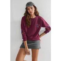 Hiccup Women's Modal Touch Crew Neck Embroidered Sweatshirt in Burgundy | Size: Small