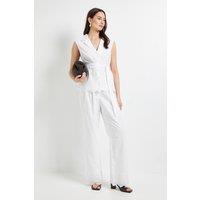 Principles Women's Straight Leg Scallop Edge Broderie Trouser in White | Size: 12
