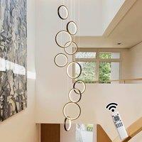 NIVOR Dimmable High Ceiling Chandelier with Remote 10 Ring LED Black Pendant