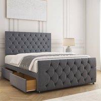 BSSPOKE Maya Plush Velvet Divan Bed 24Headboard 2Drawers Same Side & Mattress in Grey | Size: Single