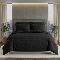 Snug City Luxury Satin Stripe Duvet Cover Set T250 Cotton Rich Soft Bed Linen in Black | Size: King