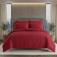 Snug City Luxury Satin Stripe Duvet Cover Set T250 Cotton Rich Soft Bed Linen in Red | Size: Super King