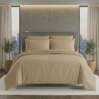 Snug City Luxury Satin Stripe Duvet Cover Set T250 Cotton Rich Soft Bed Linen in Beige | Size: Super King