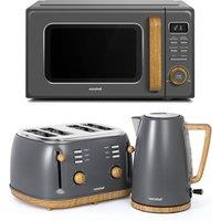 VonShef Fika Grey Microwave Kettle Toaster Set